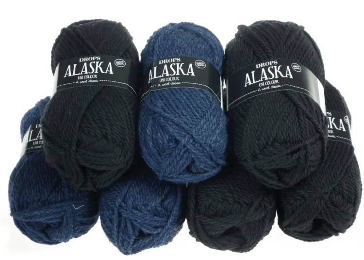 Włóczka wełniana DROPS Alaska, kolor 12 niebieski morski i czarny