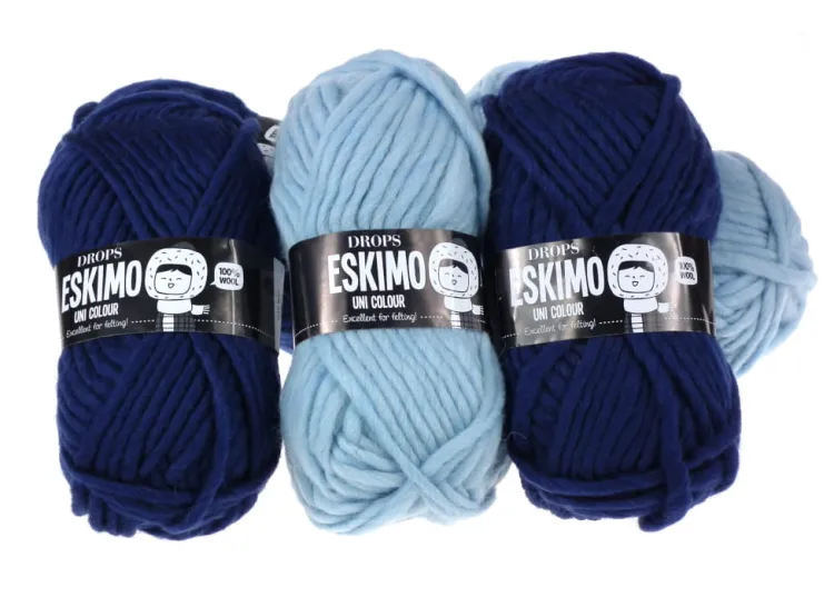Włóczka, Eskimo, kolor 31 niebieski pastelowy i ciemnoniebieski, Wełna