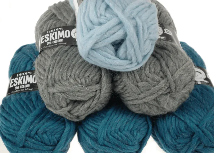 Gruba włóczka, DROPS Eskimo, kolor 46  średni szary, niebieski pastelowy i turkusowy, Wełna