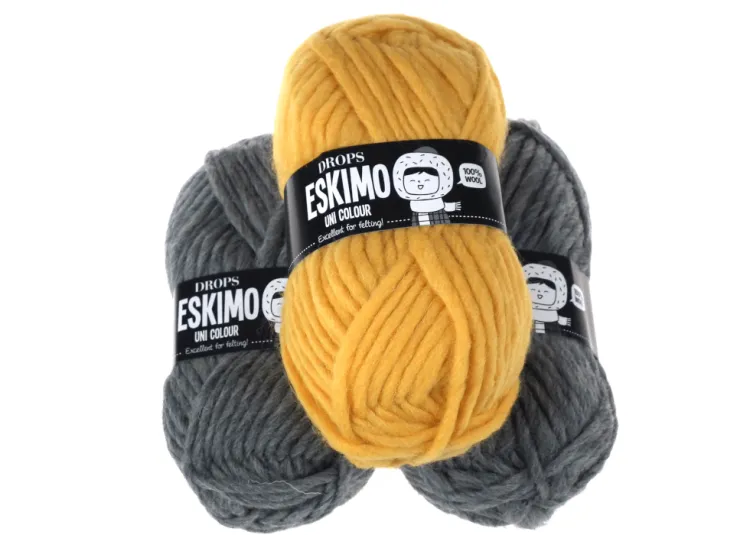 Gruba włóczka ,DROPS Eskimo, kolor 46  średni szary i żółty, Wełna