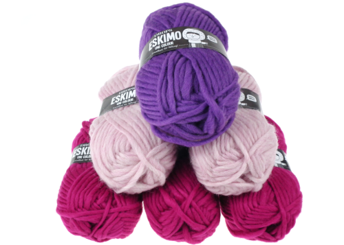 Gruba Włóczka, Eskimo, kolor 04 orchidea, pastelowy różowy i różowy, Wełna