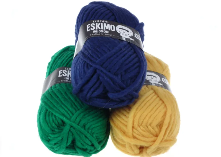 DROPS Eskimo, kolor 25 zielony, ciemnoniebieski i żółty, Wełna