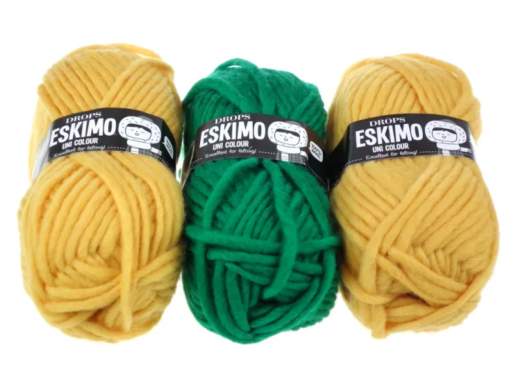 Włóczka wełniana,  DROPS Eskimo, kolor 24 żółty i zielony, Wełna