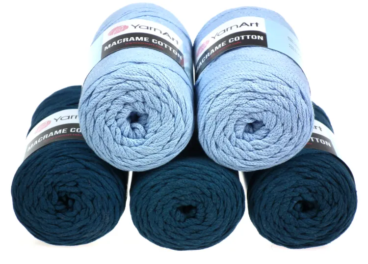 sznurek do makramy, Macrame Cotton, kolor 789 morski i błękitny