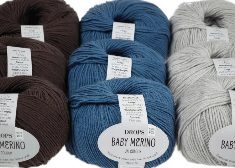 Wełna Merino, DROPS Baby Merino, kolor 42 petrol, brązowy i jasny szary
