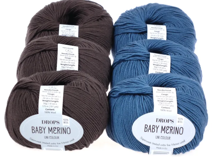 Wełna Merino, DROPS Baby Merino, kolor 42 petrol i brązowy