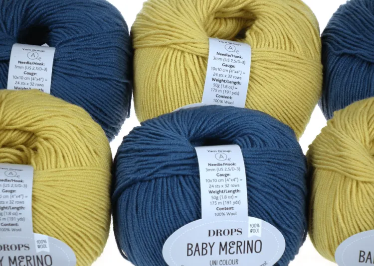 Wełna Merino, DROPS Baby Merino, kolor 42 petrol i cytrynowy