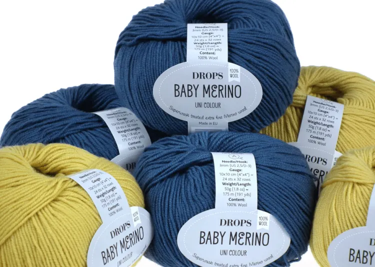 Wełna Merino, DROPS Baby Merino, kolor 42 petrol i cytrynowy