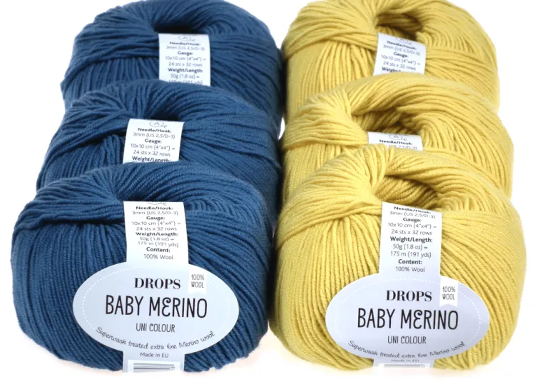 Wełna Merino, DROPS Baby Merino, kolor 42 petrol i cytrynowy