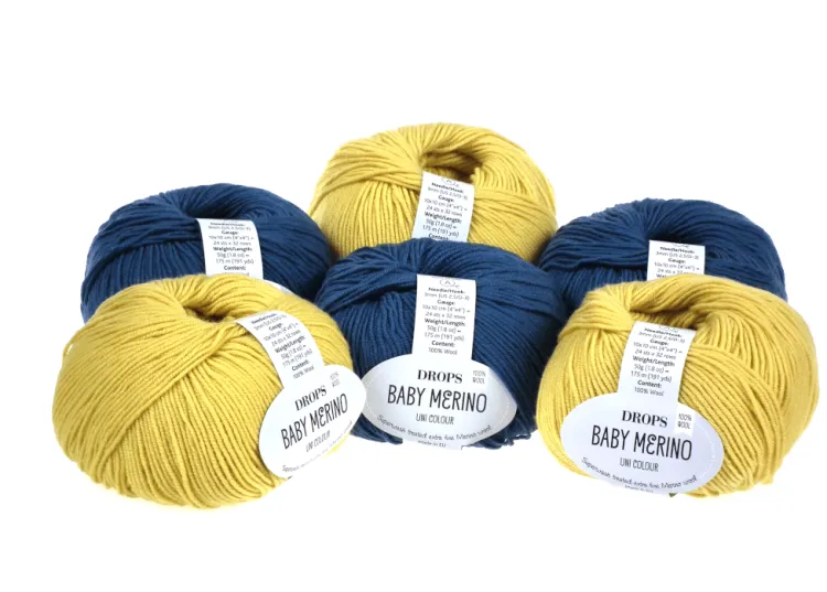 Włóczka, DROPS Baby Merino, kolor 45 cytrynowy i petrol