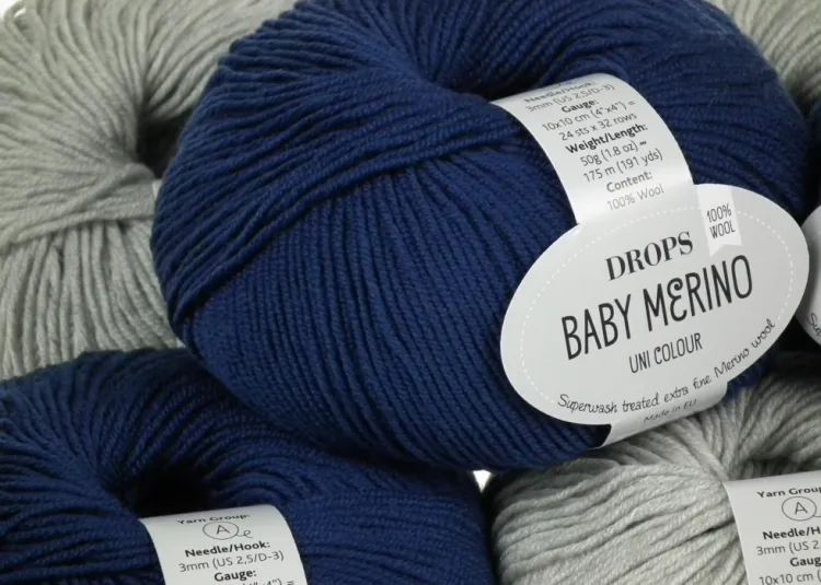 Welna Merino - DROPS Baby Merino - kolor 30 ciemny niebieski i jasny szary