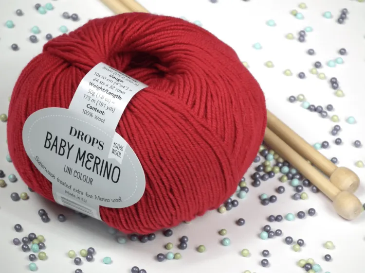 Wełna Merino, DROPS Baby Merino, kolor 16 czerwony