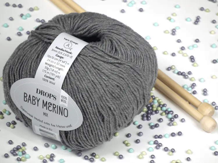 welna merino - DROPS Baby Merino - kolor 19 szary