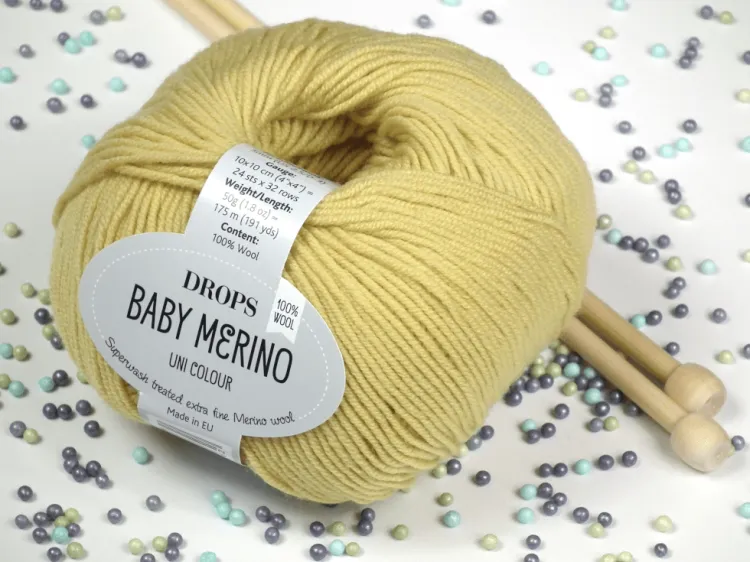 Wełna Merino, DROPS Baby Merino, kolor 45 cytrynowy