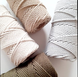 sznurek do makramy, jasny szary 5mm, 3PLY,  kolor: jasny szary, oliwkowy, naturalny, jasny beżowy