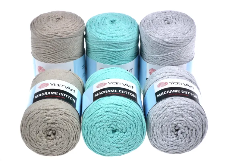 Sznurek 2mm Yarn Art, Macrame Cotton kolor 756 jasny szary, miętowy, beżowy