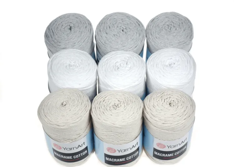Sznurek  Yarn Art, Macrame Cotton kolor 756 jasny szary, biały, jasny beżowy