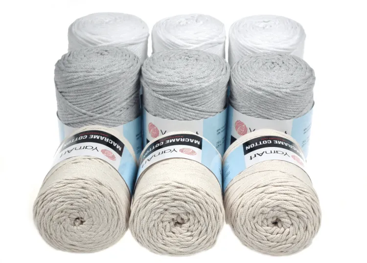 Sznurek  Yarn Art, Macrame Cotton kolor 756 jasny szary, biały, jasny beżowy