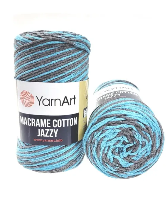 Sznurek, Yarnart, Macrame Cotton Jazzy, kolor 1212 turkus, szary