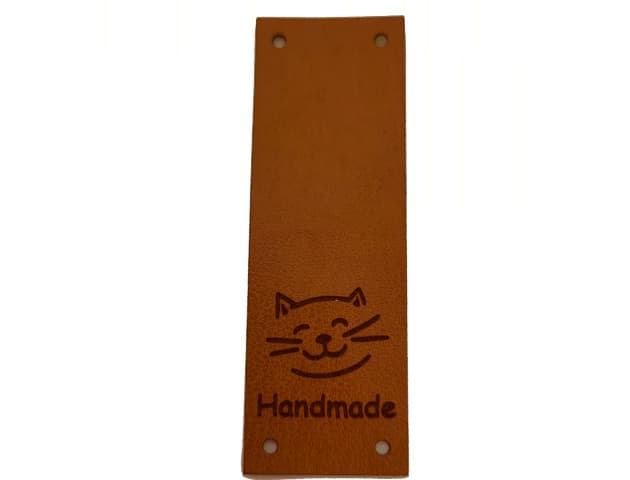 Naszywka Handmade, kot dół, brązowy