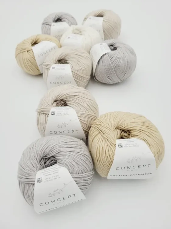 Włóczka, Katia Cotton Cashmere, kolor 54 beżowy, kamienny szary i piaskowy