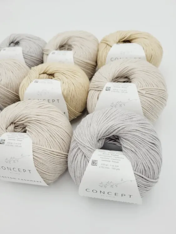 Włóczka, Katia Cotton Cashmere, kolor 56 kamienny szary i beżowy