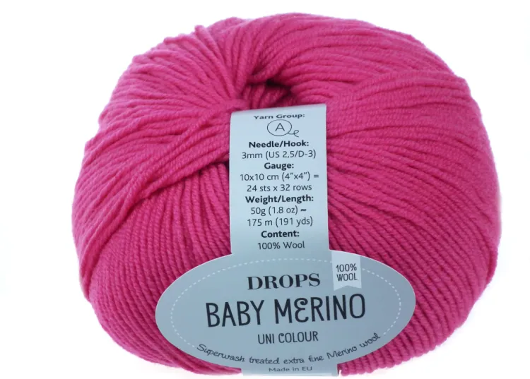 wloczka, DROPS Baby Merino, kolor 08 fuksja