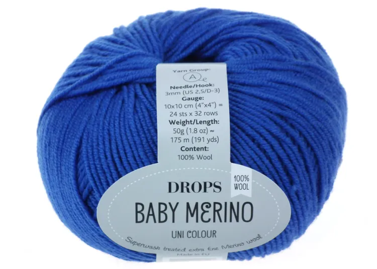 Włóczka, DROPS Baby Merino, kolor 33 jaskrawoniebieski