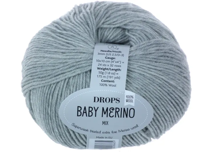 welna merino - DROPS Baby Merino - kolor 22 jasny szary