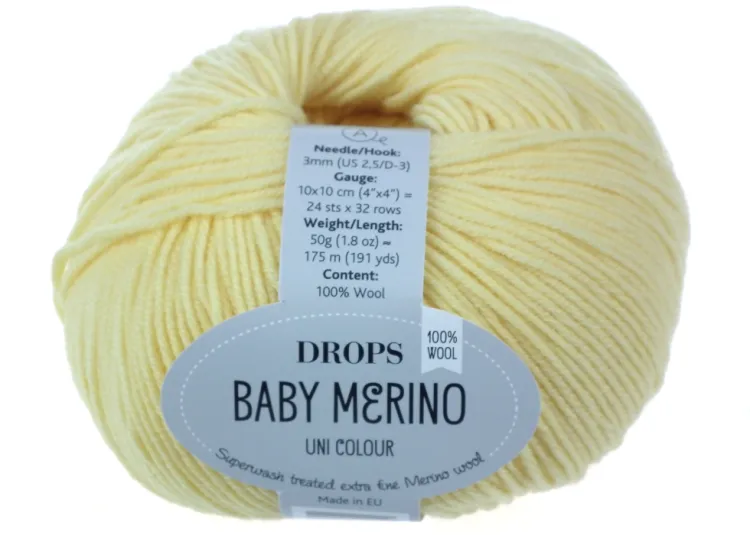 Włóczka, DROPS Baby Merino, kolor 04 żółty