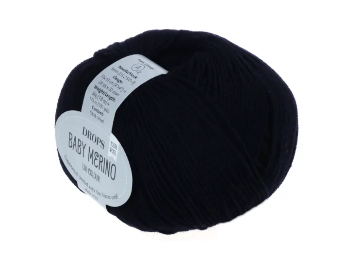 Włóczka Dla Dzieci, DROPS Baby Merino, kolor 21 czarny
