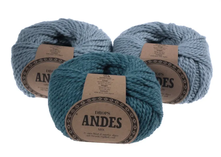 Włóczka Wełniana DROPS Andes, kolor 7130 zieleń oceanu