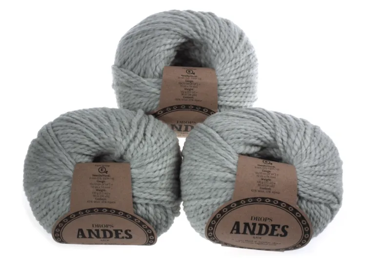 Włóczka Wełniana DROPS Andes, kolor 9020 jasny szary
