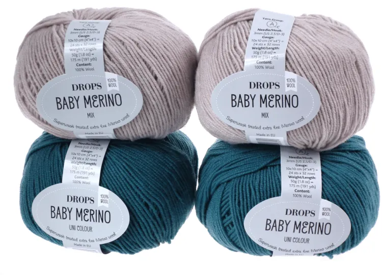 welna merino - DROPS Baby Merino - kolor 23 jasny beżowy i morze północne