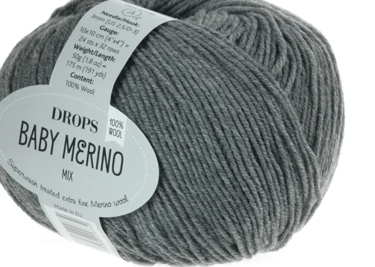 welna merino - DROPS Baby Merino - kolor 19 szary
