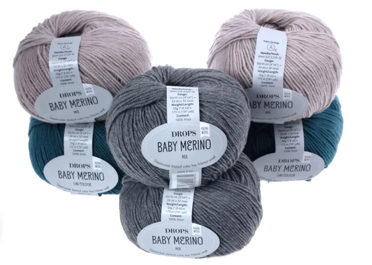 welna merino - DROPS Baby Merino - kolor 19 szary - jasny bezowy i morze polnocne