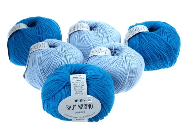 Włóczka, DROPS Baby Merino, kolor 11 błękitny stalowy i turkusowy