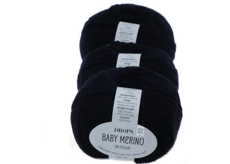 Włóczka Dla Dzieci, DROPS Baby Merino, kolor 21 czarny