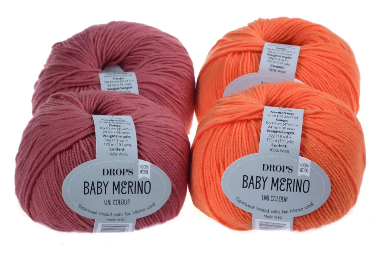Wełna Merino, DROPS Baby Merino, 36 pomarańczowy, 46 herbaciany róż