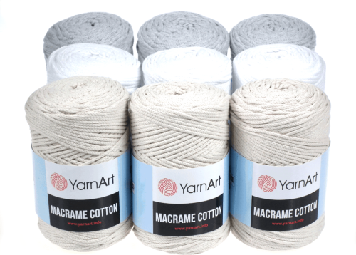 Sznurek do makramy, 2mm Yarn Art, Macrame Cotton, kolor 752 ecru, biały i jasny szary