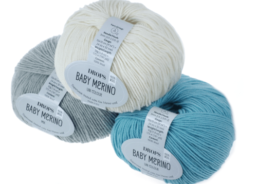 welna merino - Drops Baby Merino - kolor 02 ecru, jasny turkusowy i jasny szary