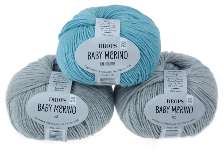 welna merino - DROPS Baby Merino - kolor 22 jasny szary - turkusowy jasny