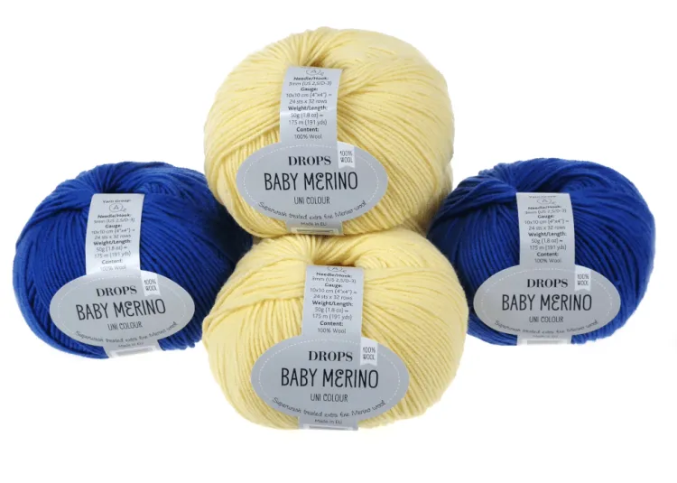 Włóczka, DROPS Baby Merino, kolor 33 jaskrawoniebieski i żółty