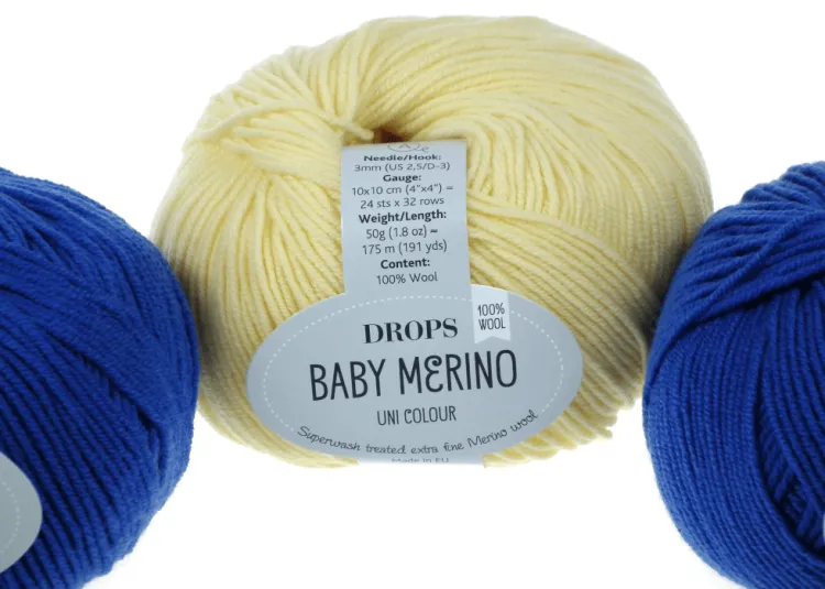 Włóczka, DROPS Baby Merino, kolor 04 żółty i jaskrawoniebieski