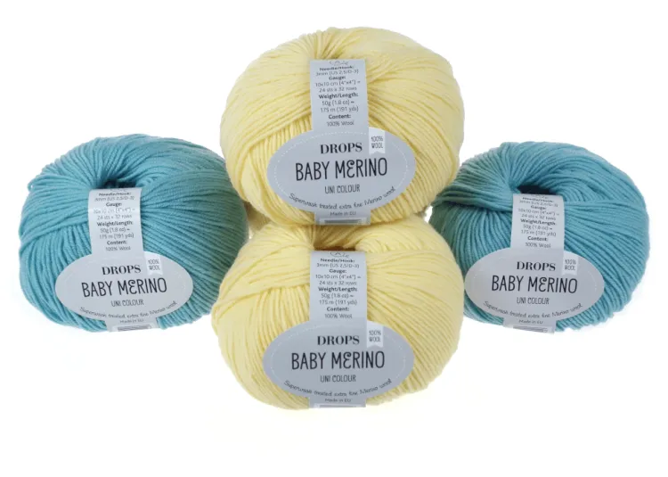 Włóczka, DROPS Baby Merino, kolor 04 żółty i jasny turkusowy
