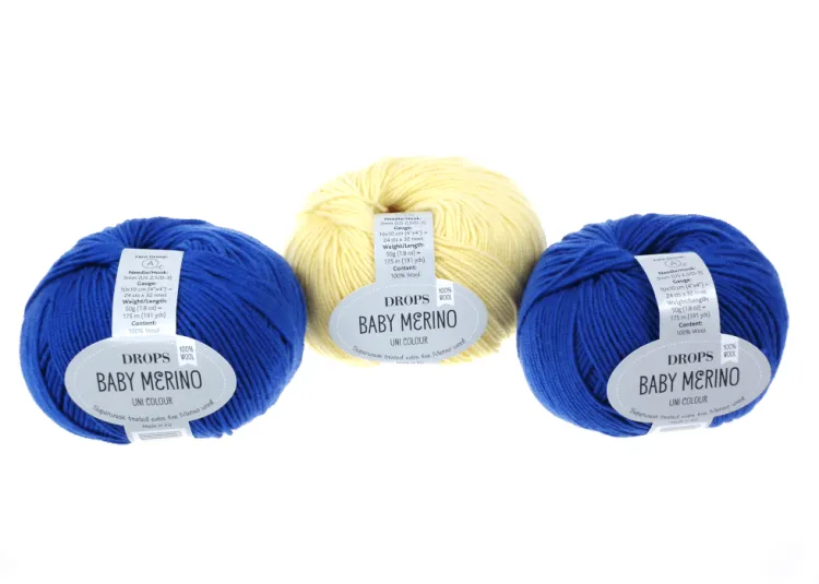 Włóczka, DROPS Baby Merino, kolor 04 żółty i jaskrawoniebieski