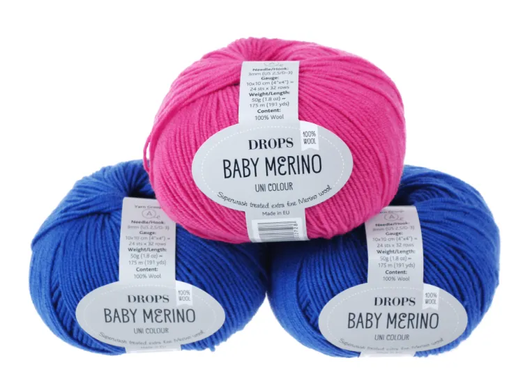 Włóczka, DROPS Baby Merino, kolor 08 fuksja i jaskrawoniebieski