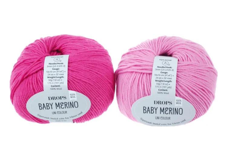 Włóczka, DROPS Baby Merino, kolor 08 fuksja i różowy