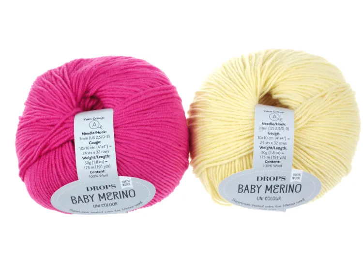 Włóczka, DROPS Baby Merino, kolor 08 fuksja i żółty