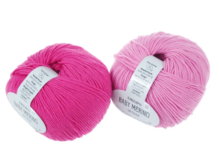 Włóczka, DROPS Baby Merino, kolor 07 różowy i fuksja